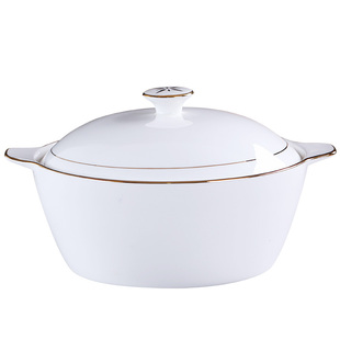 景德镇陶瓷汤锅带盖家用品锅汤煲金边骨瓷大号面碗汤盆双耳盛汤锅