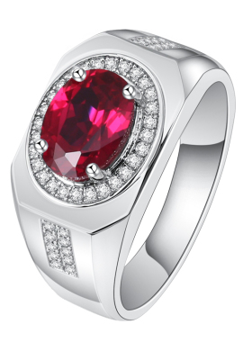 纯银红宝戒指男轻奢个性免费刻字