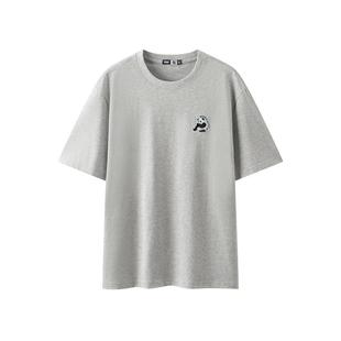 森马短袖T恤男吸湿速干新中式国风熊猫刺绣25新款上衣宽松半袖黑