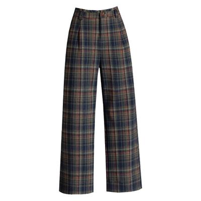 羊毛格子裤子女秋冬小个子阔腿裤