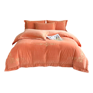 床盖款双面绒四件套冬季保暖短毛绒柔软牛奶绒高级感绣花2026新款