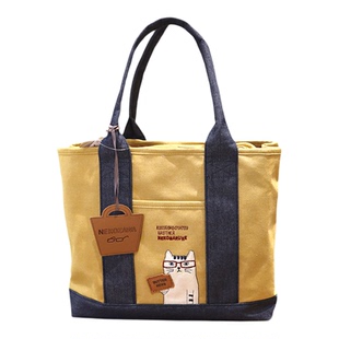 日杂眼镜猫三隔层大容量A4实用帆布手提单肩包通勤电脑托特包