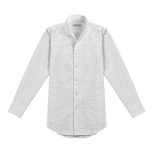 CULTUM轻薄透气泡泡纱一片领纽扣领衬衫男长袖商务绅士帅气白衬衣