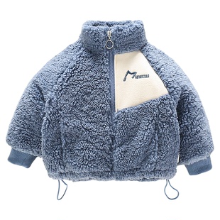 儿童羊羔毛外套男童秋冬款小童冬装加厚加绒一岁宝宝冬季夹棉衣服