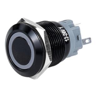 12/16/19/22mm氧化黑金属按钮开关自复位自锁式圆形带灯电源按键