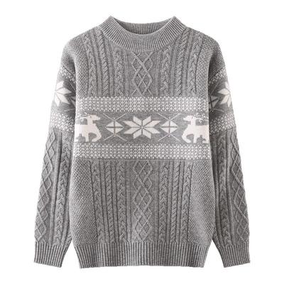 恒源祥打底羊毛衫男童半高领圣诞针织秋冬加厚毛衣中大童印花儿童