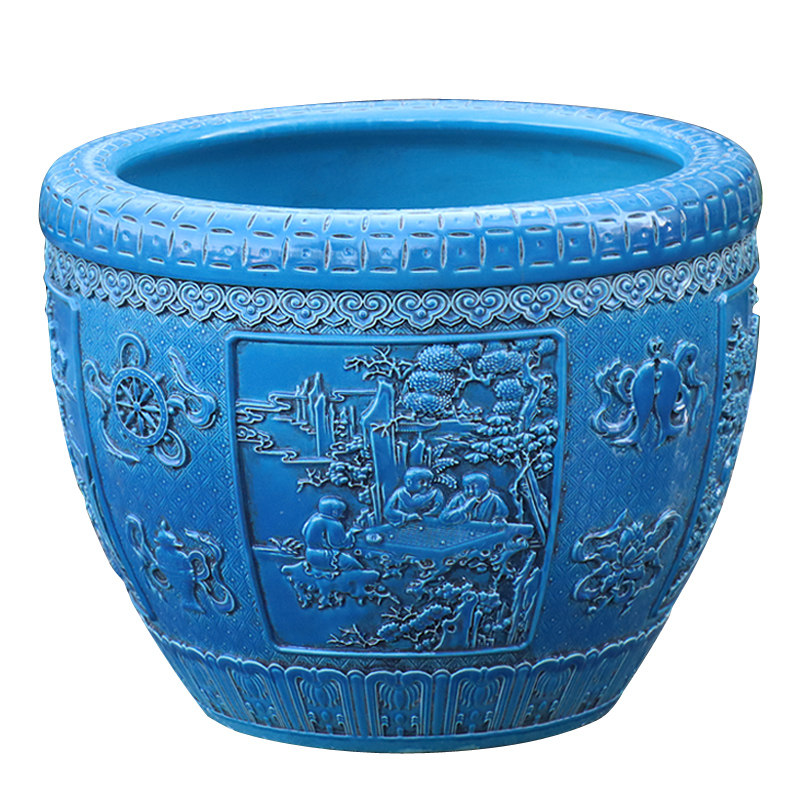 景德镇陶瓷碗莲缸雕刻童子八宝图