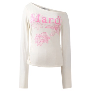 MARDI斜肩时尚长袖T恤女宽松显瘦防晒罩衫上衣休闲风女式时尚日常