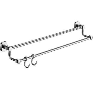 全铜卫生间毛巾架双杆免打孔浴巾架浴室置物架壁挂轻奢毛巾杆带钩