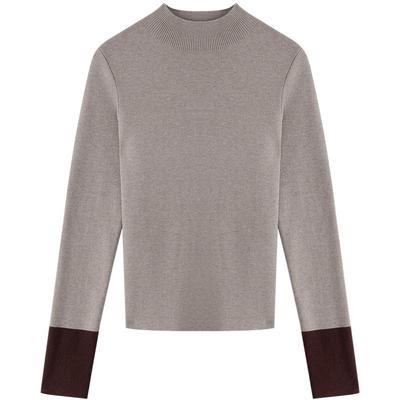 美特斯邦威女2025新款秋季半高领罗纹撞色打底毛衫修身舒适上衣