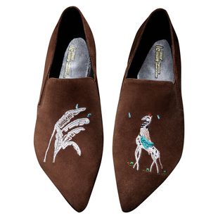 Le' Murmure 纳斯卡地画影黑·鹤舞翩跹 羊反绒重工刺绣 便士鞋女