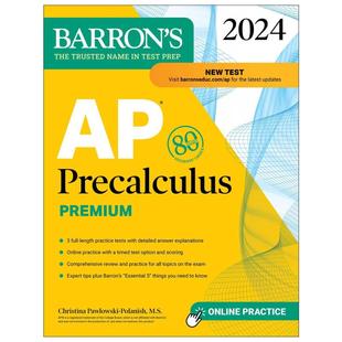 Barrons AP 2024 Precalculus Premium 微积分预科 巴朗考试课程 高级版 3次模拟考试 综合复习 在线练习 英文原版工具书