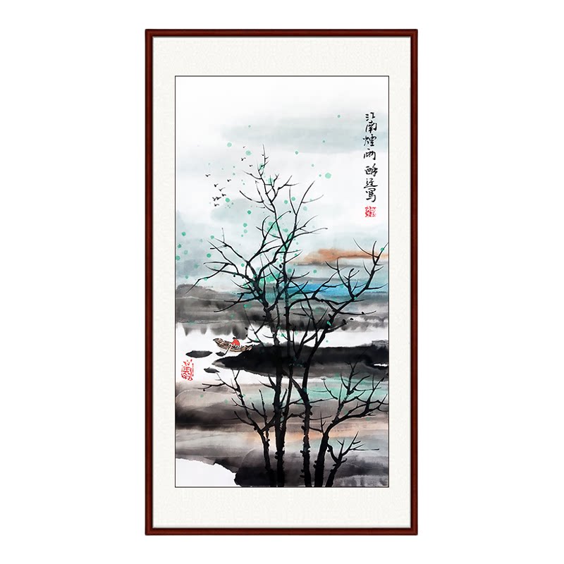 纯手绘国画山水画玄关过道餐厅