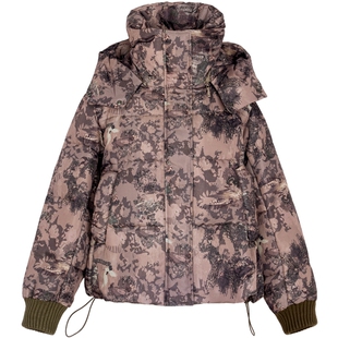 XG雪歌通勤长袖连帽鹅绒羽绒服时尚冬季新款淑女风花色保暖外套女