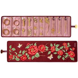 唯伊辰新品国风丝绒山茶花刺绣便携黄金收纳首饰包高档结婚礼物盒