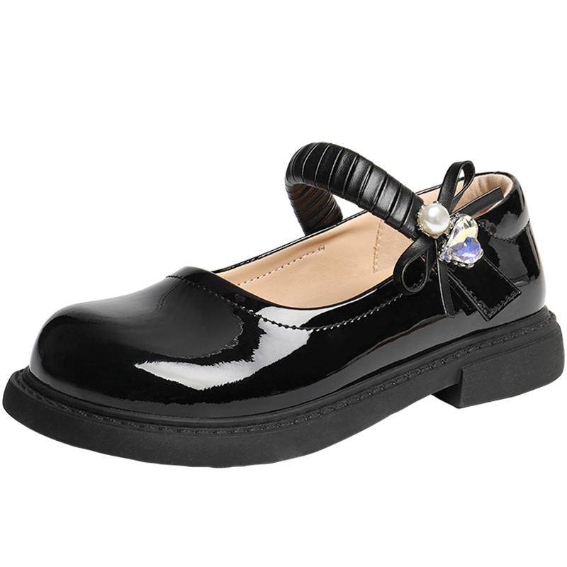 百丽儿童公主小皮鞋蝴蝶结玛丽珍鞋单鞋子新款黑色皮鞋V6101A86