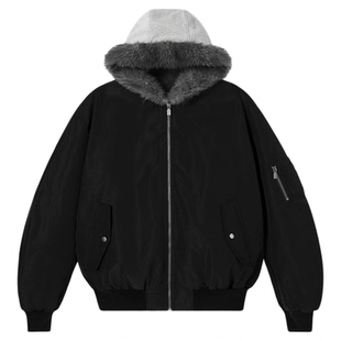 PSO Brand男装女装美式毛领连帽厚外套女款宽松拉链飞行夹克潮