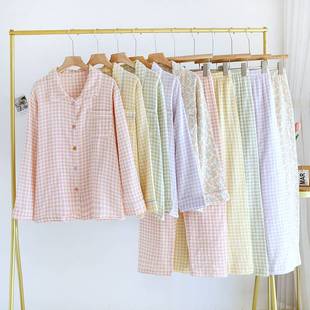 家居服套装 长袖 碎花 棉睡衣甜美翻领款 泡泡棉纱睡衣女春秋薄夏季