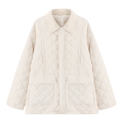 Basic House/百家好轻薄翻领羽绒服冬季新款纯色菱格白鸭绒外套女