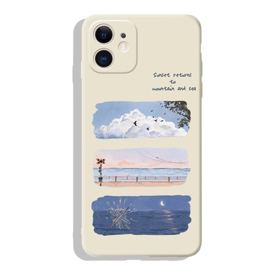 适用苹果硅胶浪漫风景情侣手机壳