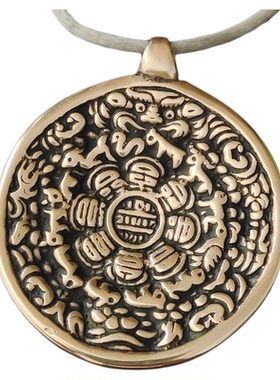 藏区回流九宫八卦牌猪鼻子吊坠黄利玛铜手工复古生肖腰牌配饰男女