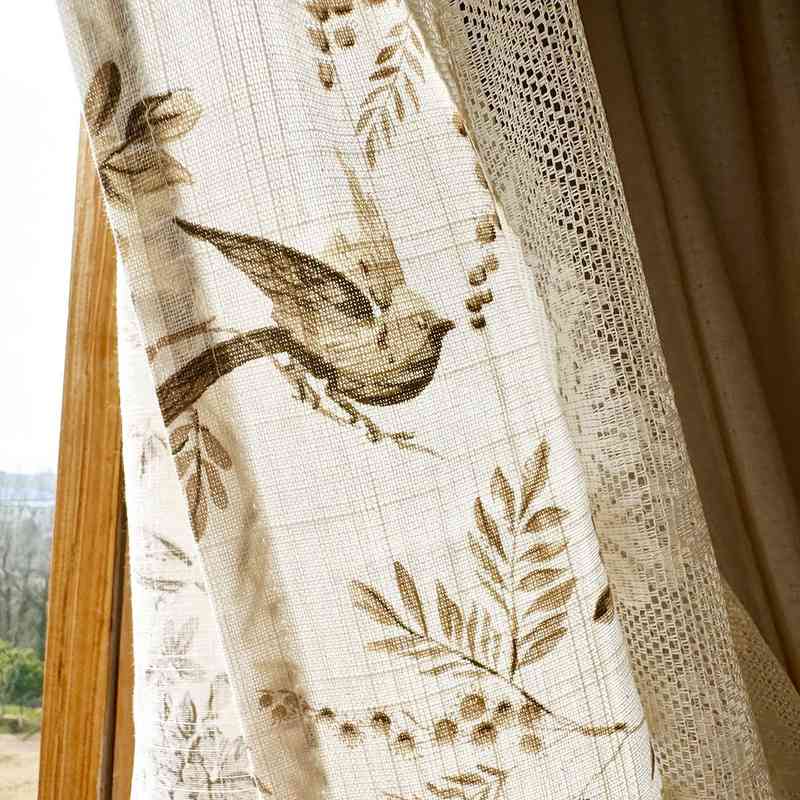 美式飞鸟双层门帘遮挡帘免轨道帘透气棉门帘粘贴打孔复古挂钩全