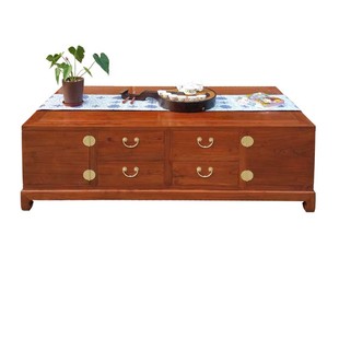 榆木家具全实木简约客厅小户型新中式功夫茶台全原木桌子深渊茶几