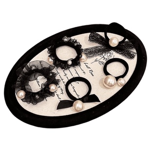 珍珠皮圈黑色蕾丝花边发饰韩版简约成人高弹力扎马尾皮筋头绳发圈