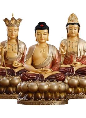 涛羽黄铜太古彩绘娑婆三圣