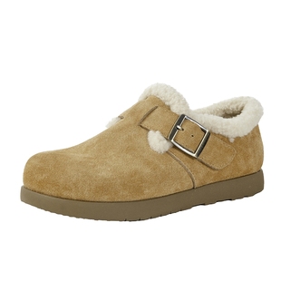 商场同款百田森加绒勃肯鞋女新款平底单鞋女秋冬勃肯毛毛鞋