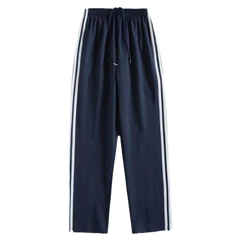 儿童校服裤子纯棉二条杠藏青色直筒运动裤中小学生两道杠深蓝校裤