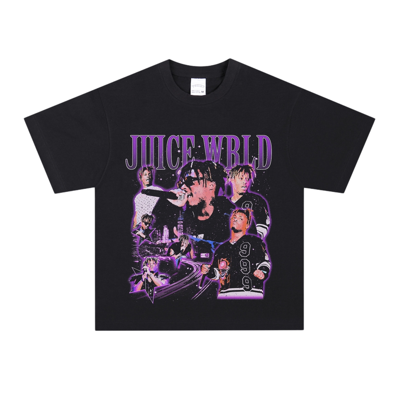 欧美重磅纯棉短袖嘻哈说唱T恤JuiceWRLD朱斯沃尔德水洗宽松长短袖