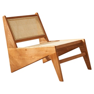 北欧阳台藤椅单人中古藤编椅昌迪加尔椅实木民宿休闲椅侘寂风家具