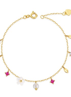 日系定制款清新气质甜美可爱简约贝壳花粉锆石925银镀金纤细手链