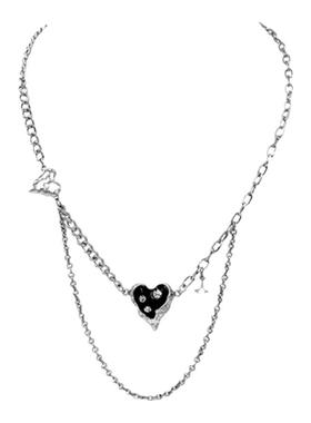 红色镶钻爱心吊坠拼接流苏项链