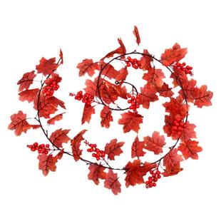 圣诞红果仿真红枫叶藤条挂壁假树叶子万圣节橱窗墙面造景吊顶装饰