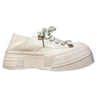 2026甜酷潮搭~韩版真皮小众擦色做旧脏脏鞋女板鞋厚底两穿小白鞋