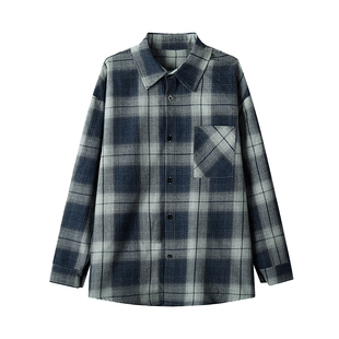 班尼路SK格子长袖衬衫男士春季新款日系百搭宽松休闲潮流外套服YS