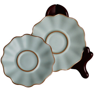 青澹汝窑茶杯托陶瓷手工杯碟家用景德镇瓷器汝瓷功夫杯垫仿古青瓷