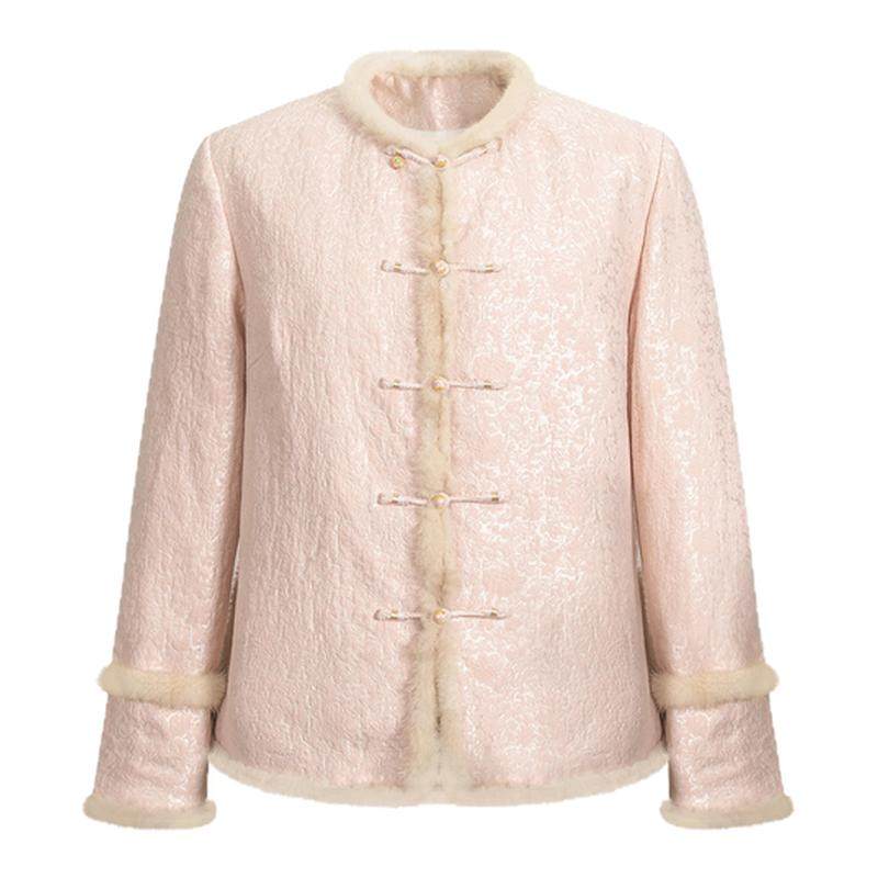 莨西子新中式轻国风绝美穿搭粉色棉服外套女秋冬保暖千金风棉袄