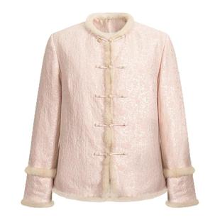 莨西子新中式轻国风绝美穿搭粉色棉服外套女秋冬保暖千金风棉袄
