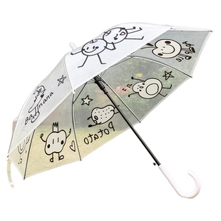 儿童雨伞学生上学专用男女孩卡通透明涂鸦长柄自动伞幼儿园轻便款
