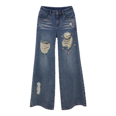 【李一桐孟子义徐艺洋同款】ROCHAROMA2025新款复古破洞牛仔裤女