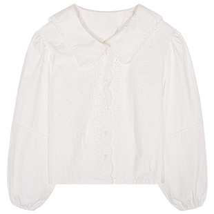 今屿花花 法式小资小上衣2025年新款早秋泡泡袖白色衬衫宽松衬衣