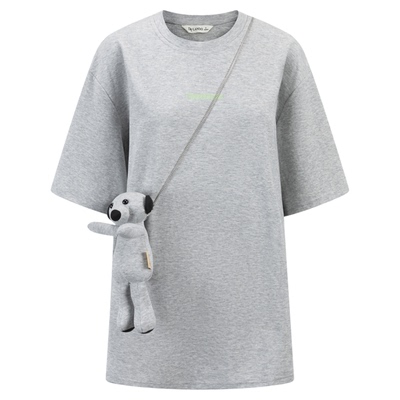 DTLANDO/商场同款夏季新款女装休闲萌趣小熊斜挎装饰圆领T恤上衣