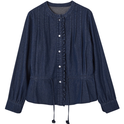 德玛纳文艺复古圆领牛仔衬衫女