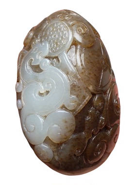 和田玉且末糖白玉仿古龙凤把件