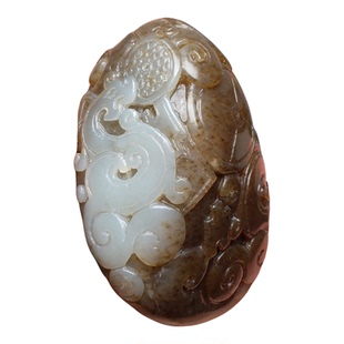 新疆和田玉且末糖白玉仿古龙凤锦灰堆小手把件精品男女龙凤呈祥