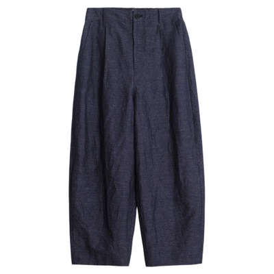 亚麻棉自然腰弯刀休闲裤