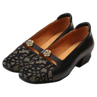 相伴真皮单鞋2025春秋新款羊皮+马毛皮鞋软底妈妈方头民族风女鞋